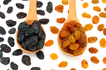 Organic dried Raisins isolated on white background