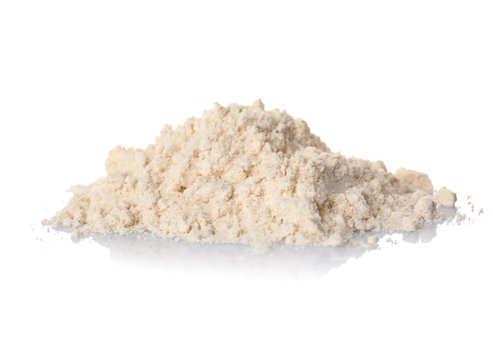 Heap of coconut flour on white background