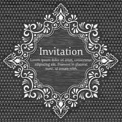 Wedding invitation and announcement card with ornamental round lace with arabesque elements. Mehndi style. Orient traditional ornament. Zentangle-like round colored floral ornament.