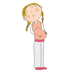 Happy young pregnant woman - original hand drawn illustration