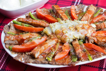Turkish mixed kebab Served on the plate