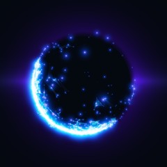 Abstract vector blue mesh background. Black hole or singularity. Futuristic technology style. Elegant background for business presentations. Flying debris. eps10