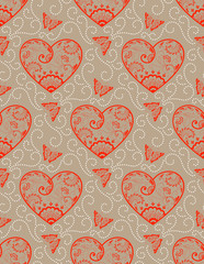 Fototapeta na wymiar Vector flower seamless pattern background with hearts. Elegant texture for backgrounds. Classical luxury old fashioned floral ornament, seamless texture for wallpapers, textile, wrapping.