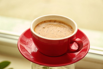 Cup of hot coffee, closeup
