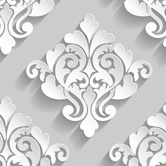 Vector damask seamless pattern element. Elegant luxury texture for wallpapers, backgrounds and page fill. 3D elements with shadows and highlights. Paper cut.