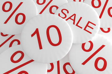 Shop Bargain Special Offer Badges: 10% Sale, 3d illustration