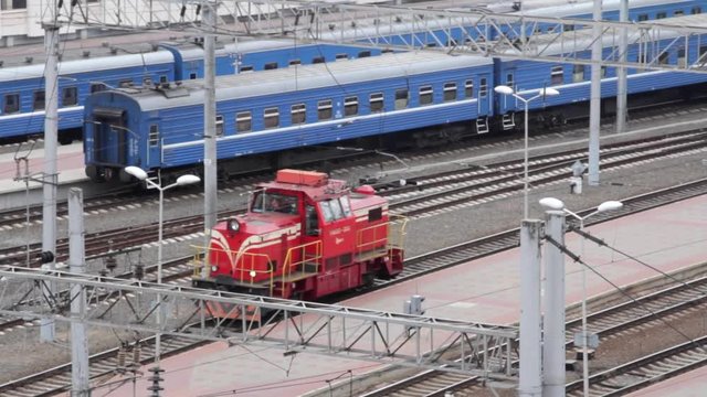 railway locomotive moves on rails