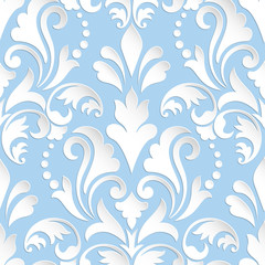 Fototapeta na wymiar Vector damask seamless pattern element. Elegant luxury texture for wallpapers, backgrounds and page fill. 3D elements with shadows and highlights. Paper cut.