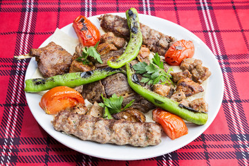 Turkish mixed kebab Served on the plate