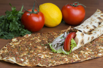 Turkish pizza served with spices