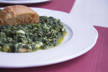 Dish with stew prepared for eating