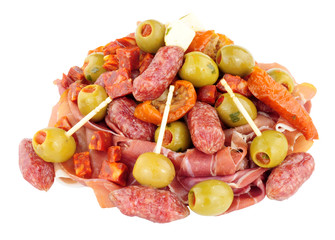 Antipasti Snack Selection Isolated On A White Background