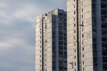 Traditional communist housing in the suburb of Belgrade, in New bBelgrade. These kind of high rises are symbols of the bruta architecture.