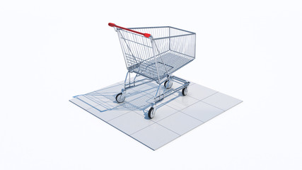 Empty shopping cart, 3d rendering