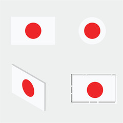 Japan flag with flat, circle, isometric and line design