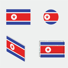 North korea flag with flat, circle, isometric and line design