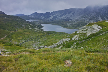 Fototapeta na wymiar Amazing panorama of The Twin lake, The Seven Rila Lakes, Bulgaria
