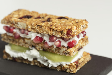 Granola bars served with fruits