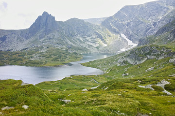 Amazing panorama of The Twin lake, The Seven Rila Lakes, Bulgaria