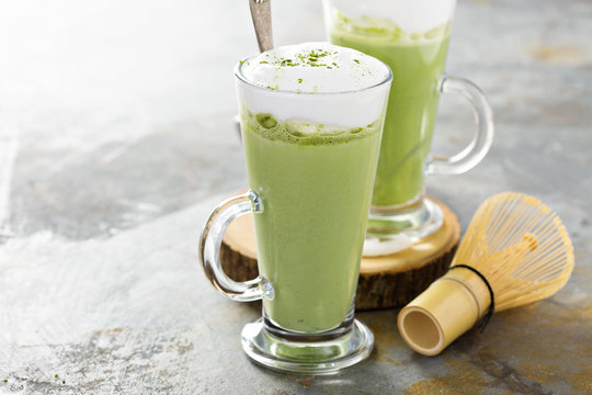 Matcha latte in tall glasses