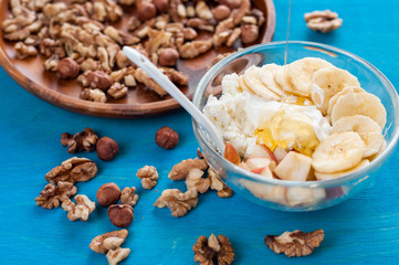 Breakfast, cottage cheese, sour cream banana nuts