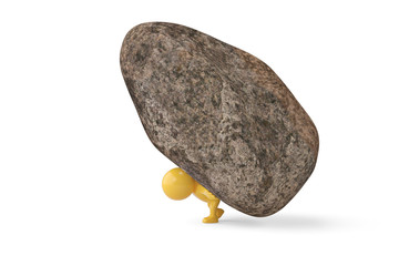 A people human character and big stone.3D illustration.