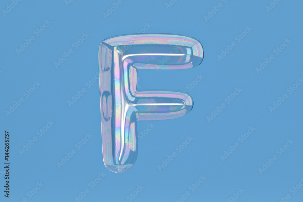 Fototapete bubble alphabet f on blue background include path.3d illustration.