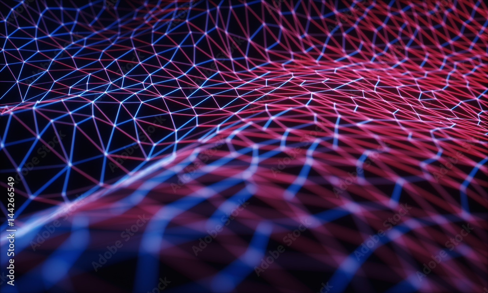 Wall mural 3d illustration, embossed mesh representing internet connections, cloud computing and neural network