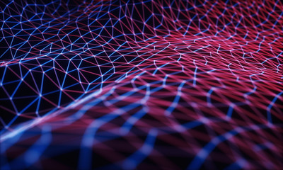 3D illustration, embossed mesh representing internet connections, cloud computing and neural network.