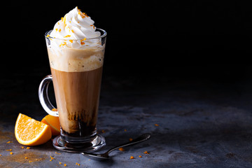 Hot viennese coffee with whipped cream - obrazy, fototapety, plakaty