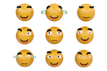 Emojis icons with facial expressions social media concept isolated white.3D illustration.