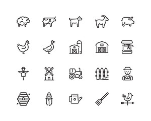 Farming icon set, outline style