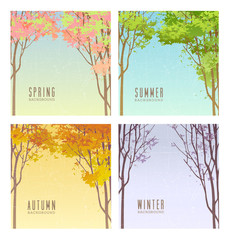 Image of set of backgrounds illustrating the 4 seasons with trees and foliage printed on Printed Glass Basin Splashbacks