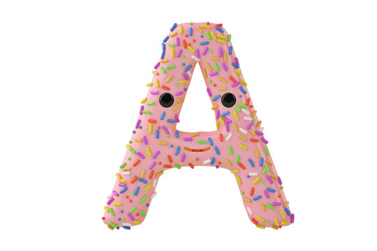 A Cartoon Donut Alphabet Letter A On White Background,3D Illustration.