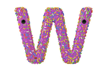 A cartoon donut alphabet letter w on white background,3D illustration.