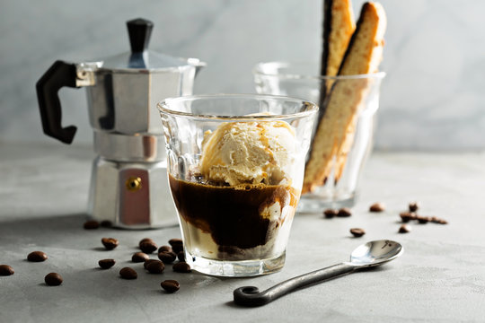 Coffee affogato with vanilla ice cream