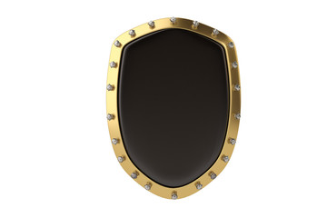 Diamond trim on golden shield.3D illustration.