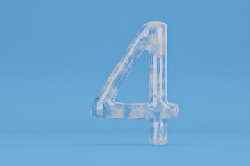 Ice numeral 4 on blue background include path.3D illustration.