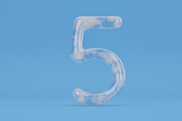 Ice numeral 5 on blue background include path.3D illustration.