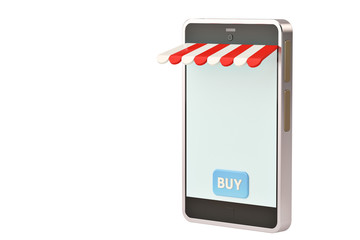 Shop smartphone isolated white background.3D illustration.