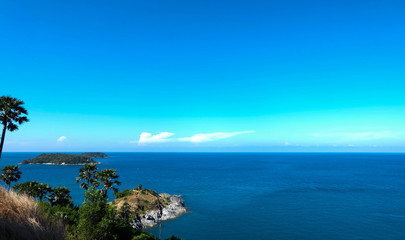 Laempromthep Phuket in Thailand with blue sea and sky background, landscape