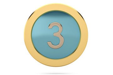 Golden ring with number 3 on white background.3D illustration.