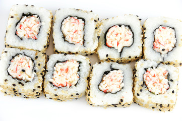 fresh rolls sushi on white background