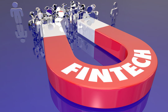 Fintech Magnet Attracting Customers Finance Technology 3d Illustration
