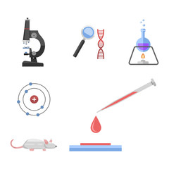 Lab symbols test medical laboratory scientific biology design molecule microscope concept and biotechnology science chemistry icons vector illustration.