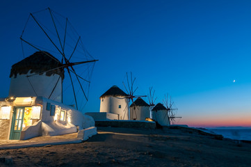 Fototapeta na wymiar The Windmills of Mykonos island, Greece.