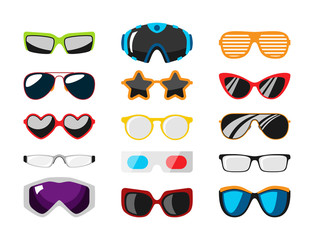 Fashion set sunglasses accessory sun spectacles plastic frame modern eyeglasses vector illustration. - 144271775