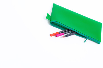Green leather pencil case