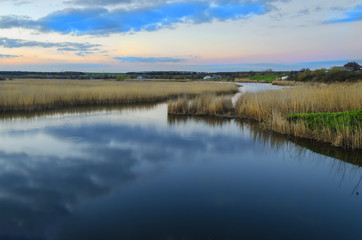 Fototapeta na wymiar River landscape on a spring evening
