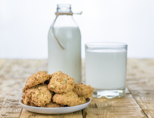 Bowl with homemade biscuits from flour and milk on a beautiful table.